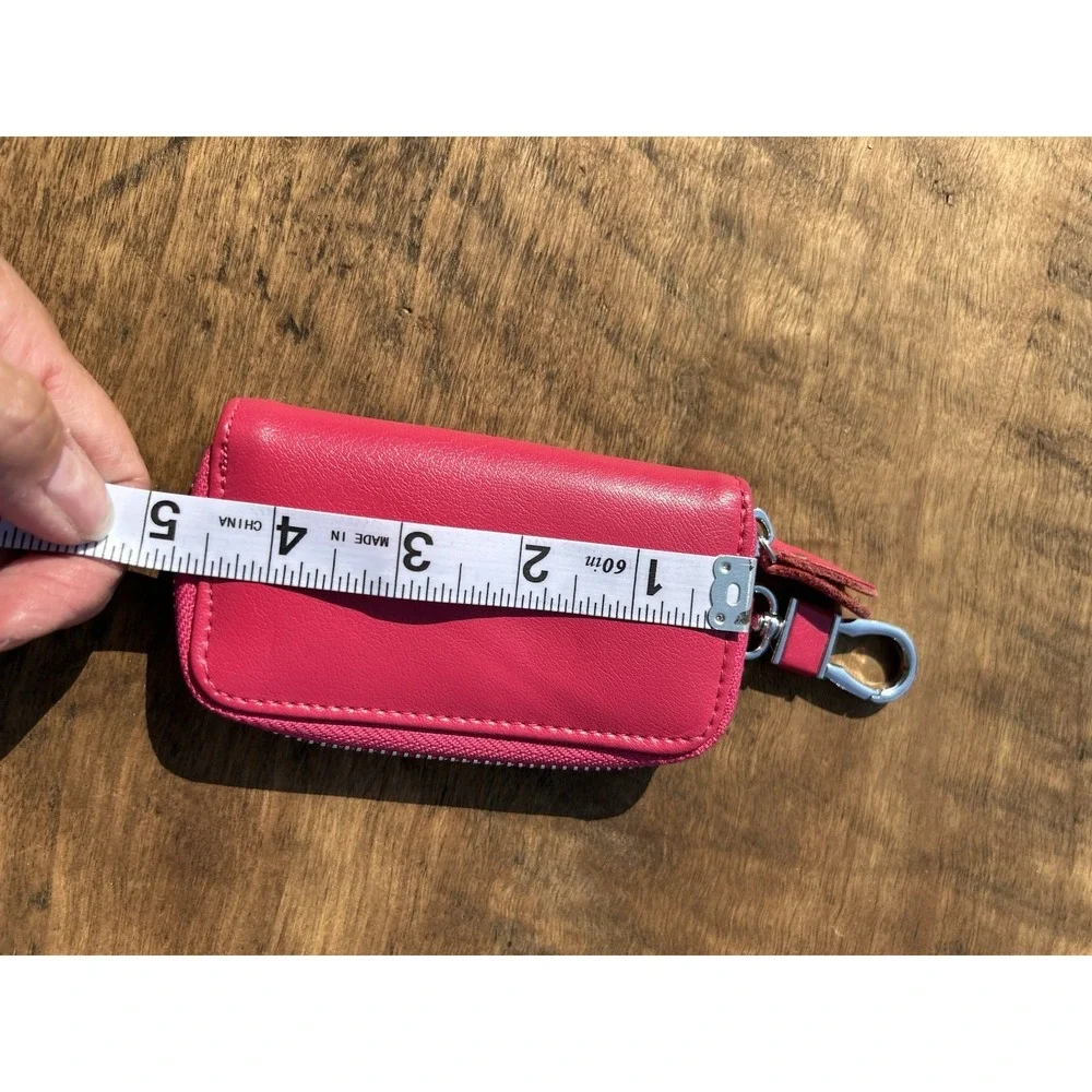 Leather Zip Around 6 Hook Key Case Key Holder Wallet Pink w/ Swivel Clip